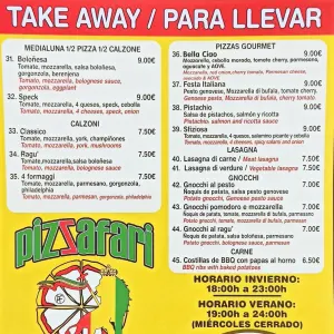 Carte de Pizzafari 2